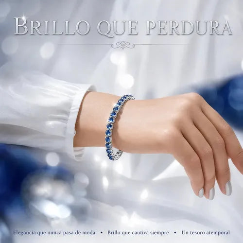 Pulsera con Cristales Azules Brillantes Color Plateado | Grado B