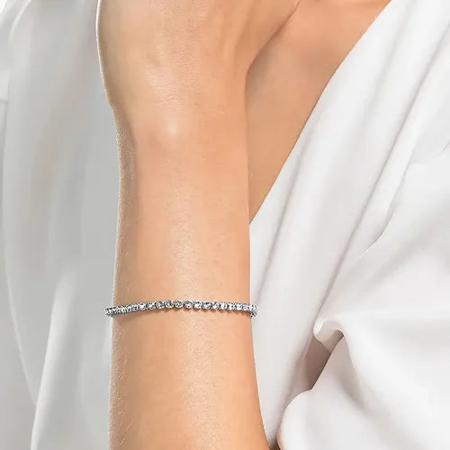 Pulsera Emily de Talla Redonda Blanca Color Plateado | Grado B