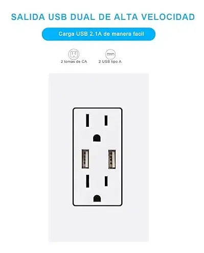 Placa de Contacto Doble con Carga USB Dual de Vidrio Color Blanco | Grado B