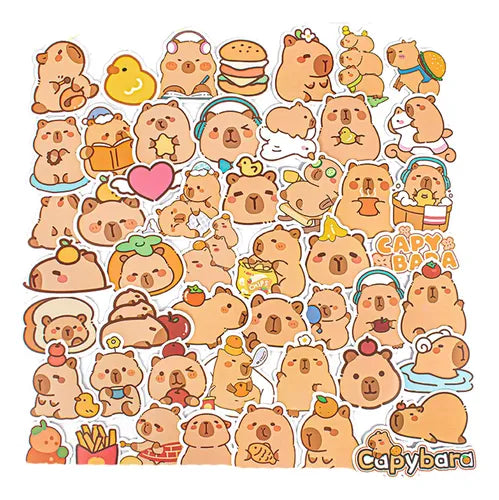 15 Pinzas para Cabello Kawaii de Capibara con 50 Stickers | Grado B