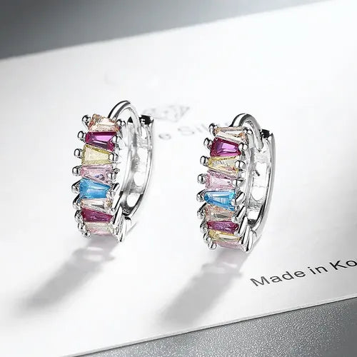 Aretes con Piedras de Colores Regalo para Mamá Color Plateado | Grado B