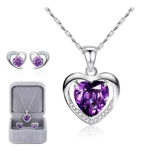 Collar con Dije de Corazón de Cristal Color Violeta | Grado B