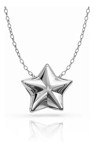 COLLAR DE MUJER CON DIJE DE ESTRELLA ACERO CHAPADO PLATA 925 PLATEADO