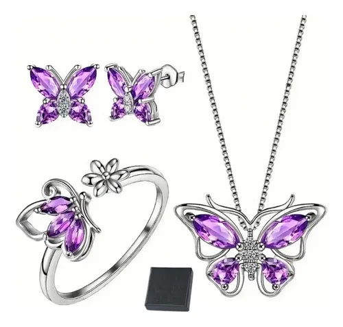 Mariposa Conjunto Joyas para Mujer Collar+aretes + Anillo | Grado B