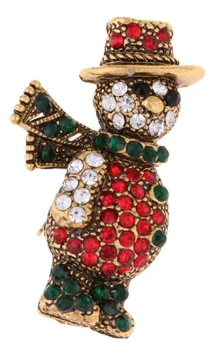 Broche Pin Navideño de Muñeco de Nieve con Cristales Multicolor | Grado B