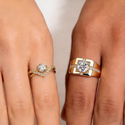 Anillos de Promesa para Pareja Ajustables Color Dorado | Grado B