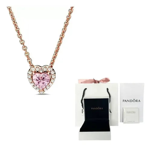 Pandora Collar Corazón Rosa Con Circonitas Baño En Oro Rosa ...
