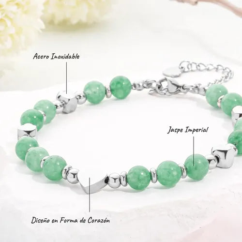 Pulsera Corazón Piedra Natural Acero Inoxidable Pulsera | Grado B