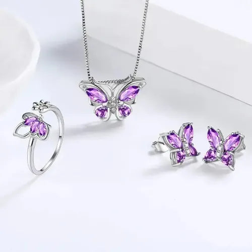 Mariposa Conjunto Joyas para Mujer Collar+aretes + Anillo | Grado B
