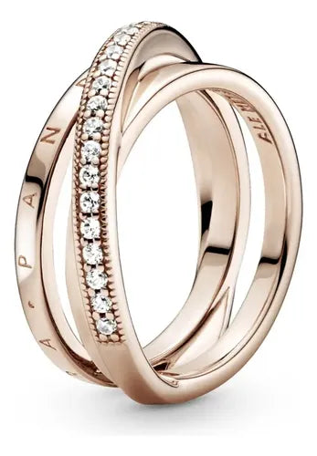 Anillo Triple Banda Cruzado Color Dorado Rosa | Grado B