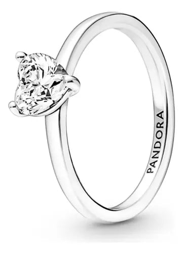 Anillo de Compromiso con Corazón Brillante Color Plateado | Grado B