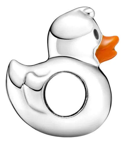 Charm Pando Patito de Hule Pulido Color Plateado | Grado B