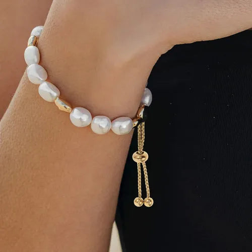 Pulsera Ajustable de Acero Inoxidable con Ancla y Cuentas | Grado B
