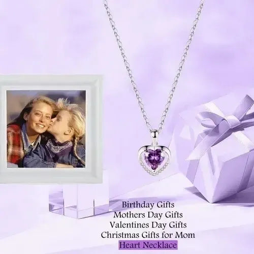 Collar con Dije de Corazón de Cristal Color Violeta | Grado B