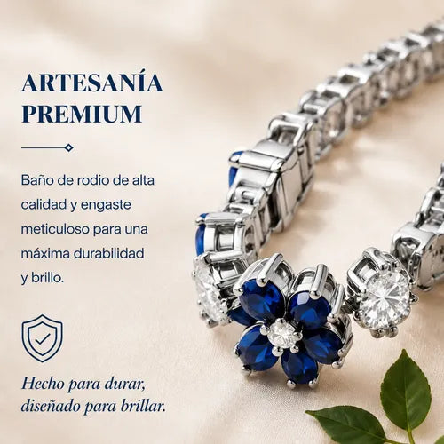 Pulsera Mujer Color Plateado con Piedras Azules Brillantes Elegancia | Grado B