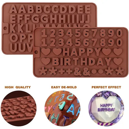 Molde de Silicona de Abecedario y Números para Repostería Color Marrón | Grado B