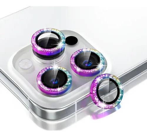 Mica Lente Cámara Glitter Diamantes para iPhone Individual | Grado B