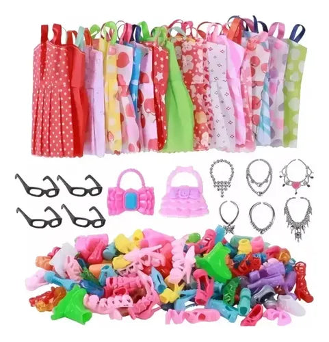 Ropa para Muñecas Vestido+bolsos+lentes+collares+zapato 32P | Grado B