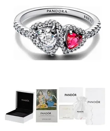 Anillo Dos Corazones con Empaque de Regalo Color Plateado