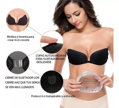 Brasier Strapless Push Up Invisible Negro Floreado Talla 38C-38D | Grado B