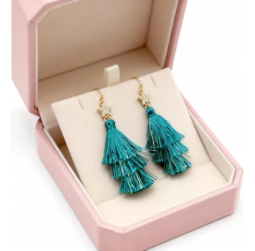Aretes Largos con Borlas de Árbol de Navidad | Grado B