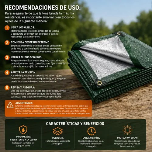 Lona Reforzada Impermeable de Uso Rudo 4 x 5 m Verde Oscuro | Grado B