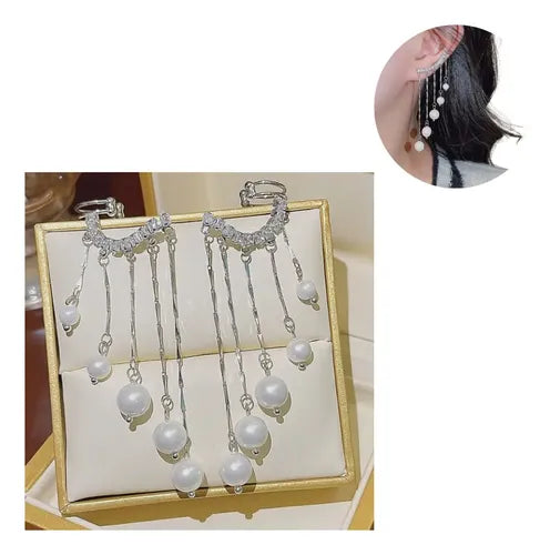 Aretes Clip Trepadores Largos Elegantes Color Plateado | Grado B