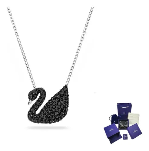 Collar de Cisne Pequeño con Cristales Negros y Kit de Regalo | Grado B