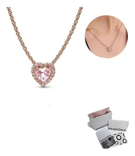 COLLAR CORAZÓN ROSA CON CIRCONITAS COLOR DORADO ROSA 1