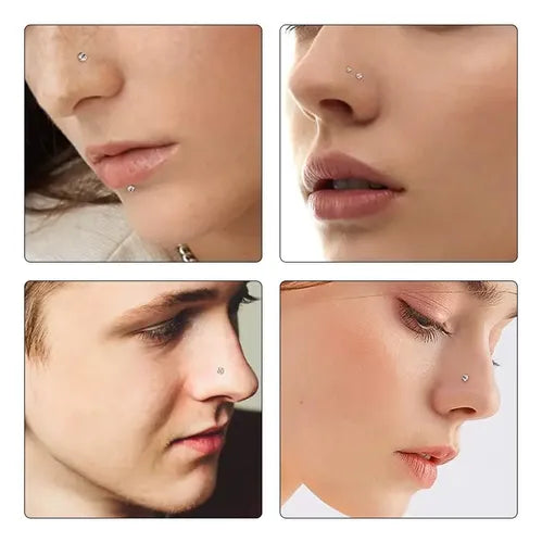 7 Piercings de Nariz de Titanio con Zirconia Color Plateado | Grado B