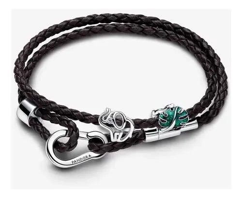 Juego de Pulseras de Piel Trenzada Doble Color Negro