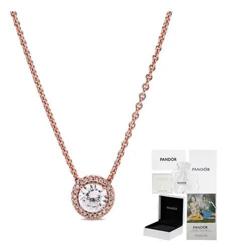 Collar de Clavícula con Pavé Color Dorado Rosa