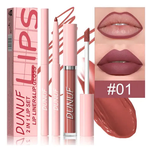 DUNUF: BRILLO LABIAL + DELINEADOR DE LABIOS + ACEITE LABIAL. 1