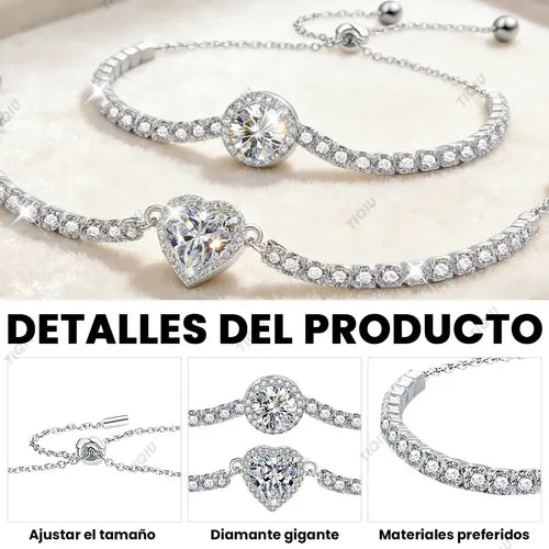 2 Pulseras de Gema de Acero Inoxidable para Mujer Color Plateado | Grado B
