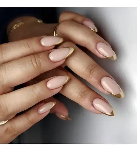 24 Uñas Postizas de Presión Forma Almendra Acabado French | Grado B