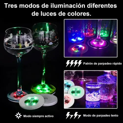 12 Pegatinas para Botellas Posavasos Luces Taza Tapete LED | Grado B