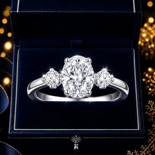 Anillo de Compromiso con Piedra Tipo Moissanita Ajustable Color Plateado