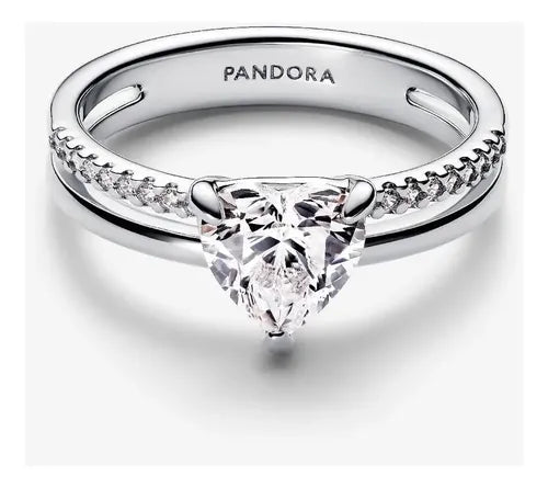 Anillo Corazón con Doble Banda Color Plateado