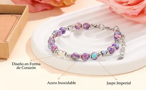 Pulsera Corazón Piedra Natural Acero Inoxidable Pulsera | Grado B