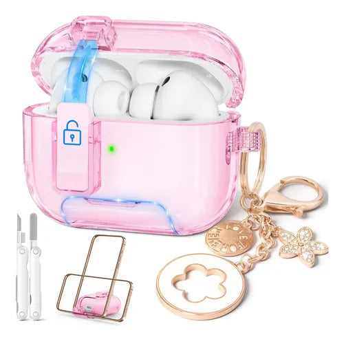 FUNDA PROTECTORA PARA AIRPODS PRO3 GENERACIÓN (2025) CASE TRANSPARENTE SILICONA + LIMPIADOR + LLAVERO + 8 ALMOHADILLAS PARA AIRPODS PRO 3