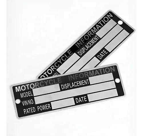 2 Placas VIN para Motocicleta Italika para Grabar Negro y Color Plateado | Grado B