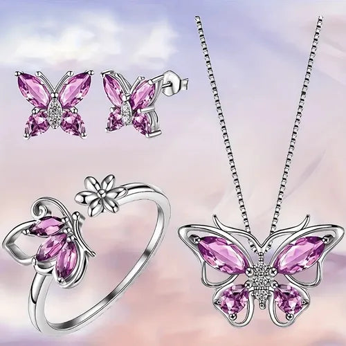Conjunto de Joyas Mariposa para Mujer: Collar, Aretes y Anillo | Grado B
