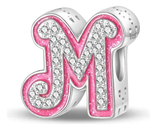 Charms de Letras con Zirconias Color Plateado y Rosa | Grado B