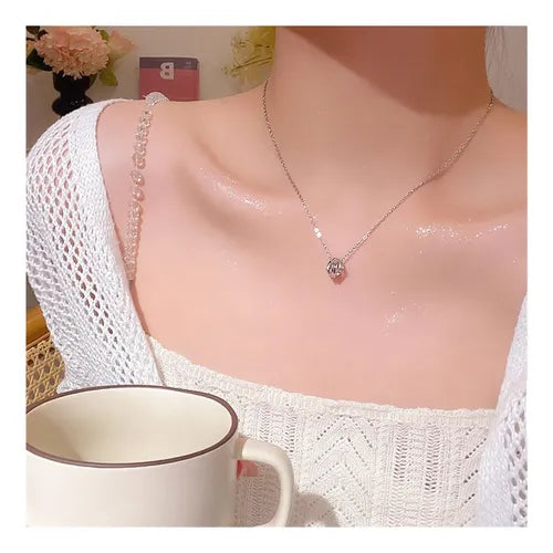 Collar de Clavícula con Colgante Brillante Color Dorado Rosa | Grado B