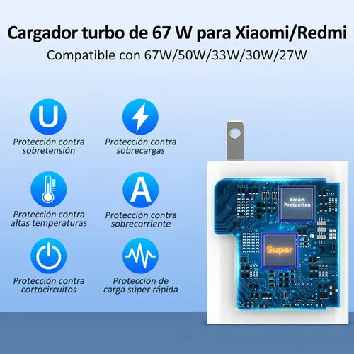 Cargador Turbo de 67 W para Xiaomi con Cable Color Blanco | Grado B
