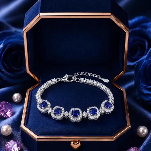 Pulsera Mujer Color Plateado con Piedras Azules Brillantes Elegancia | Grado B