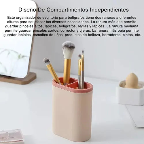Portalápices Rosa Organizador de Escritorio con Compartimentos Dobles | Grado B