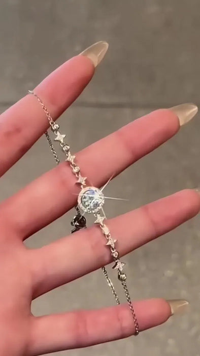 Pulsera de Corazón y Estrella con Piedra Moissanita Color Plateado | Grado B
