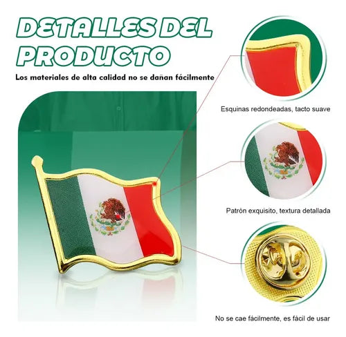 20 Broches Magnéticos con Bandera de México | Grado B