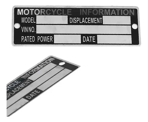2 Placas VIN para Motocicleta Italika para Grabar Negro y Color Plateado | Grado B